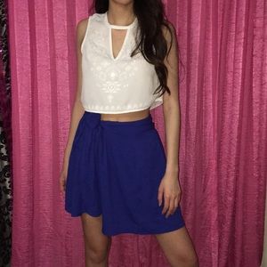 Blue skirt front tie cute summer